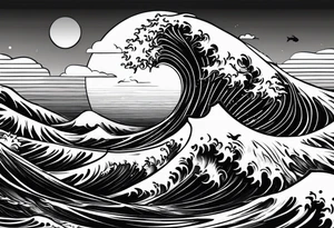 Simple ocean wave inside of a square with sun inside as well tattoo idea