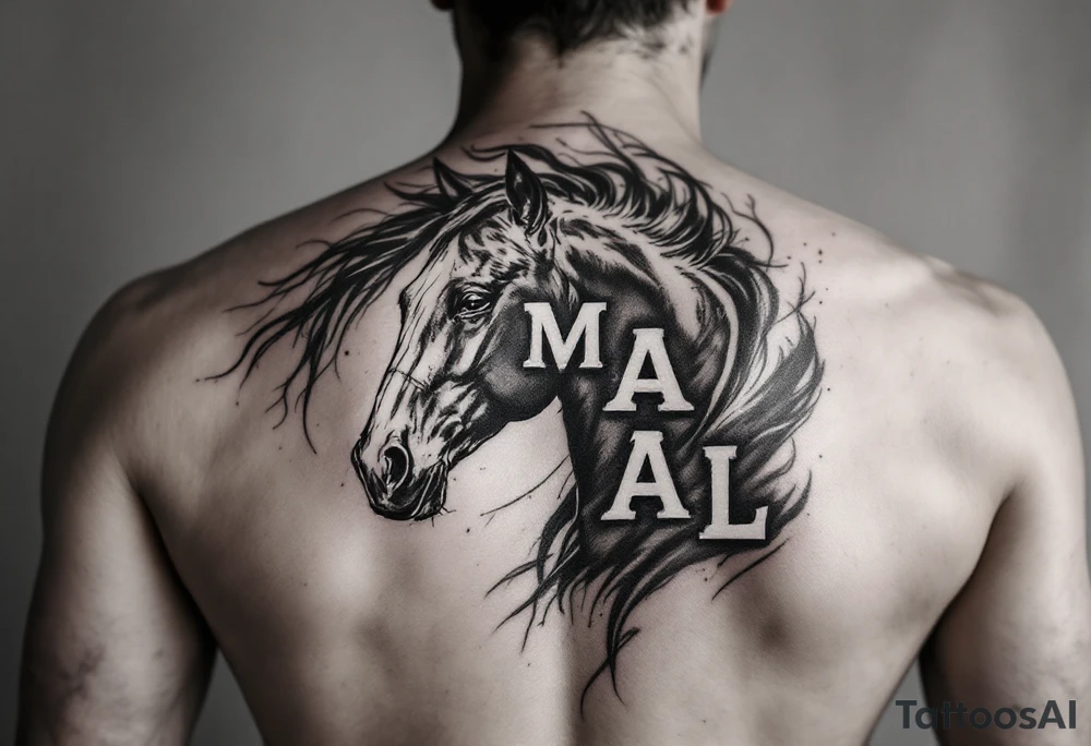 horse silhouette
from the front
with littles letters M A L tattoo idea