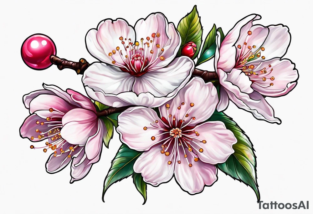 Cherry blossom flower with planets tattoo idea