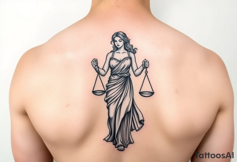 Woman holding a Libra scale tattoo idea