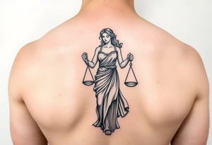 Woman holding a Libra scale tattoo idea