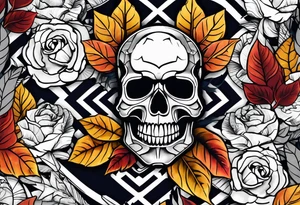 Knee tattoo with skull and fall colors tattoo idea
