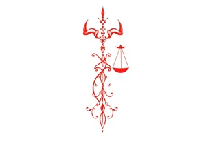 Tattoo that combines the star sign Taurus and Libra ,in red , down the spine tattoo idea