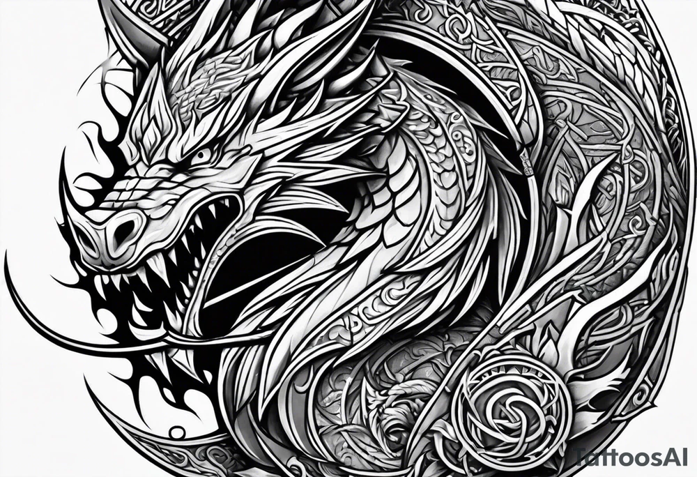 Valhalla sword shield dragon axe viking 
ship tattoo idea
