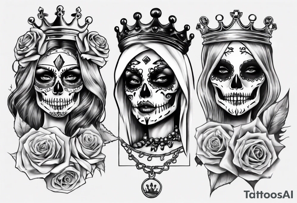 santa la muerta with money and crown
on the card tattoo idea