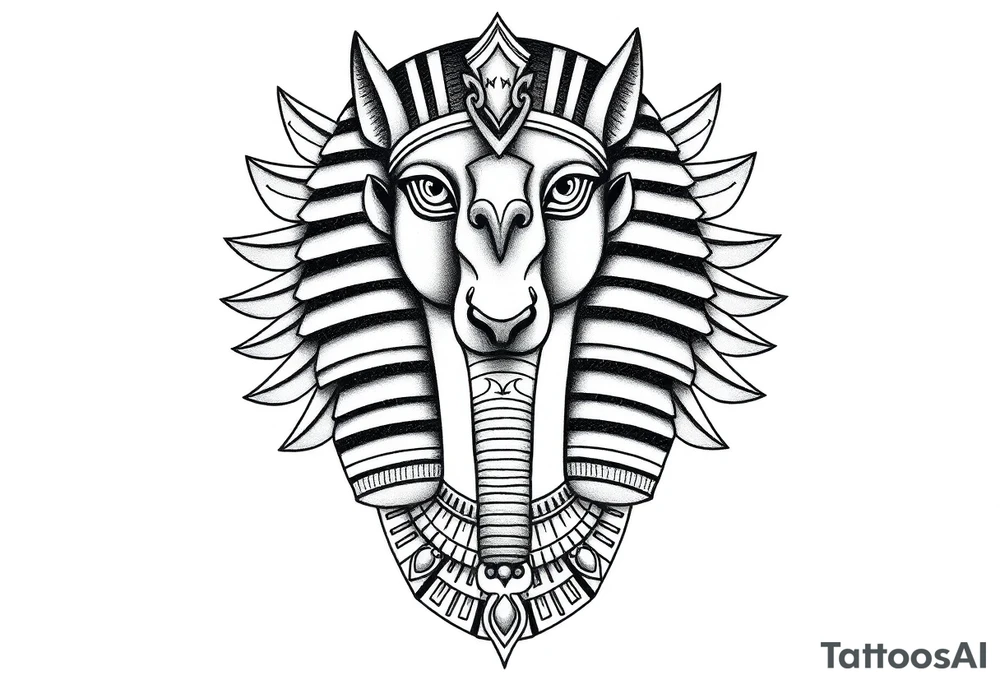 Tatuagem egípcia feminina detalhada, representando odeus Horus na sua forma animal, com adornos e simbolos tradicionais egípicios, a figura está em posição frontal, com detalhes hieroglíficos sutis ao redor, integrados harmonicamente. Fundo minimalista, inspirado em papiro antigo, com tons terrosos suaves. Estilo artístico com traços finos, sombra leve para destacar volume, ideal para a parte frontal da canela, transmitindo elegância e misticismo. tattoo idea