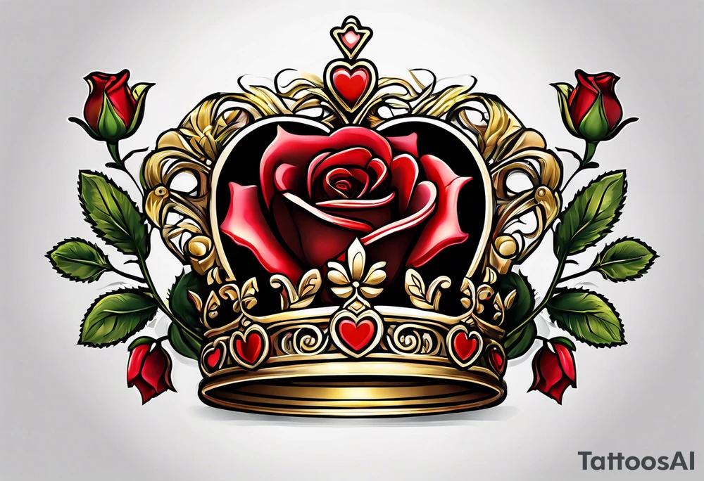 the red rose queen's golden crown with a heart tattoo idea