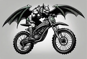 gargoyle riding a full suspension green mountain bike with a shadow no background with wings tattoo idea