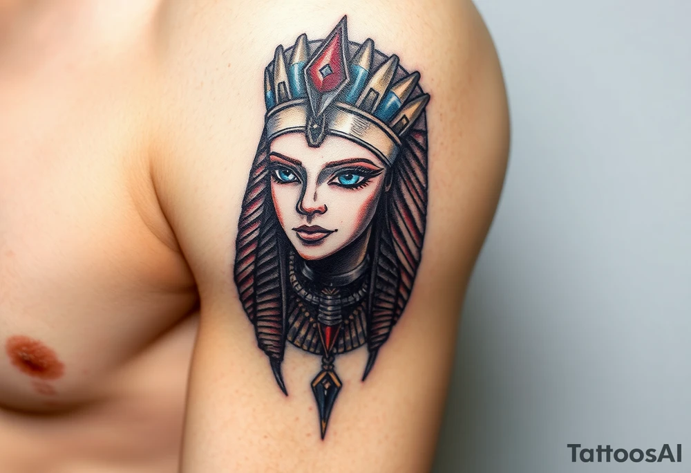 An Egyptian Queen with blue Eyes(only red , blue and black are possible colors) tattoo idea