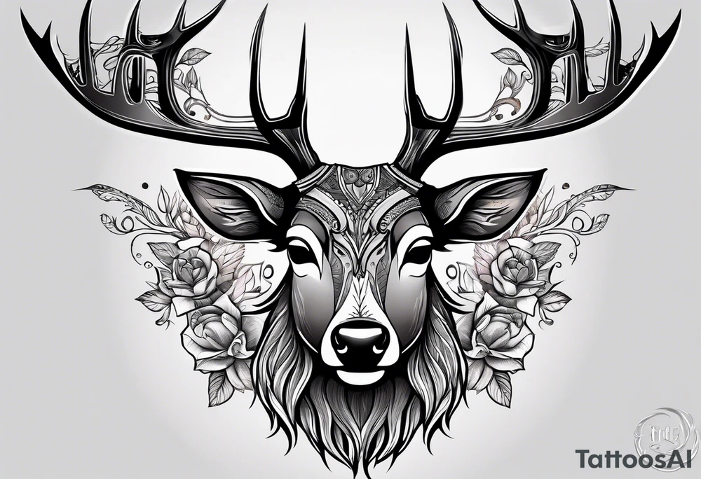 high-quality drawings of various fantastic animals. For example, a tattoo depicting a deer with a bird's beak. tattoo idea