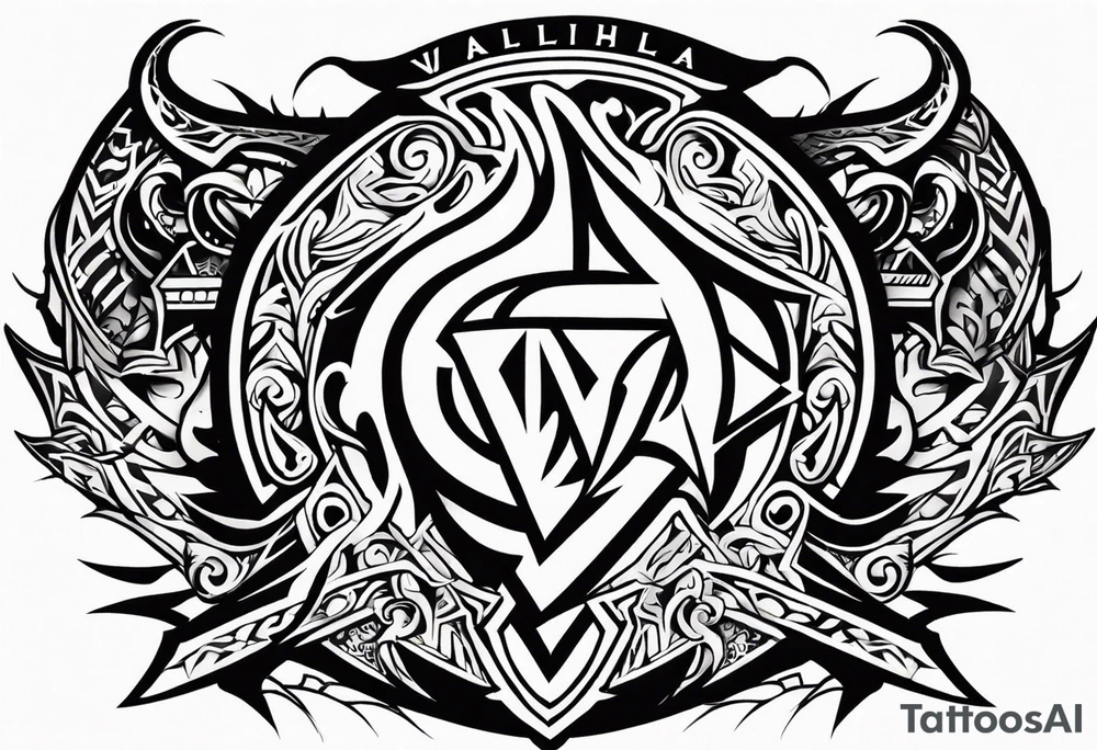 Valhalla sword shield dragon axe Valknut tribal lion tattoo idea
