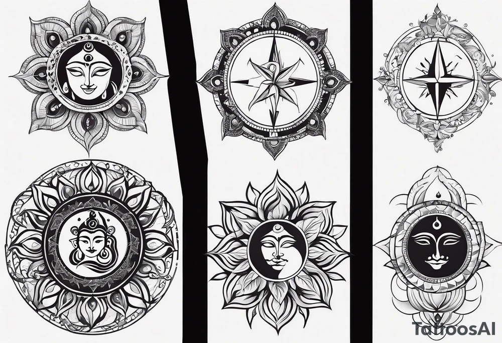 incorporating symbols of travel like a compass or a world map, alongside imagery that represents joy and happiness, such as a smiling sun or playful clouds? These elements can complement Lord Shiva in a dynamic and uplifting tattoo design, reflecting your adventurous spirit and positive outlook on life. tattoo idea