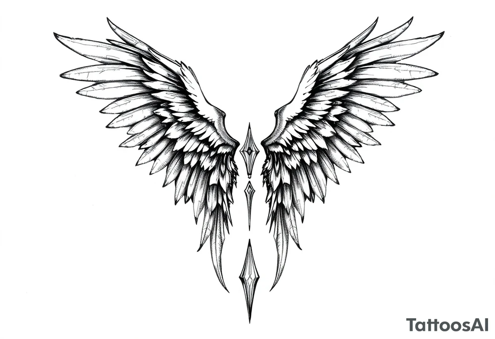 Long Angelwings straight down tattoo idea