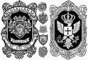 Sullivan family crest and Lopez family crest blended in with each other tattoo idea