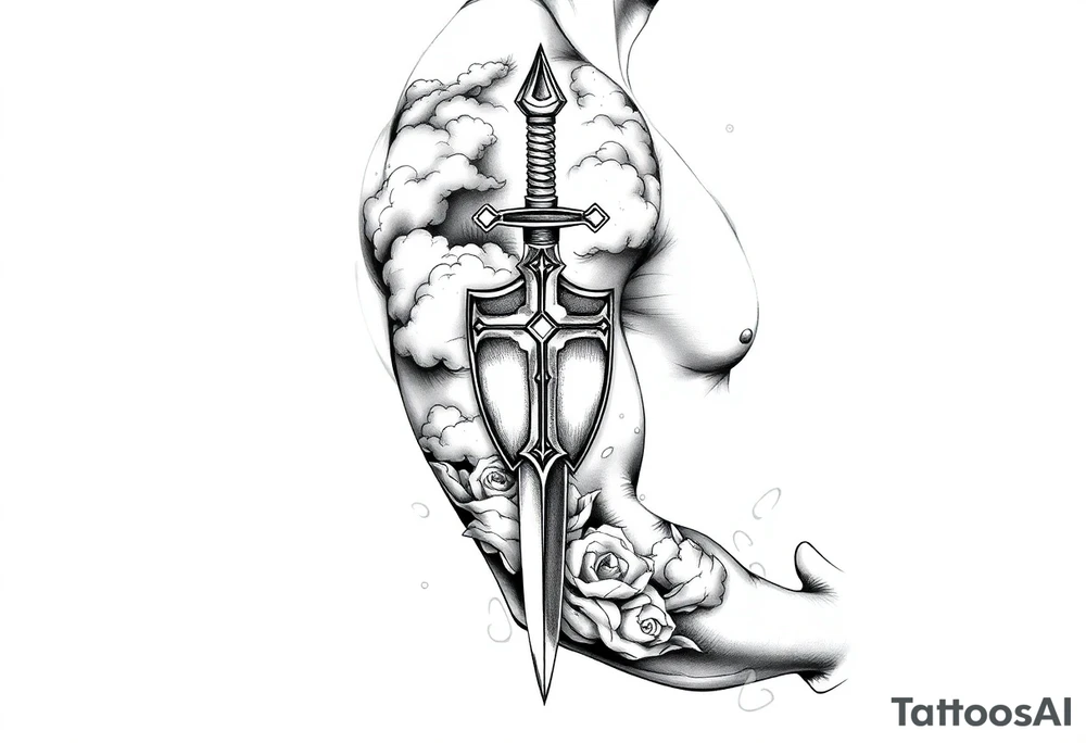 clouds, sword, shield, cross tattoo idea