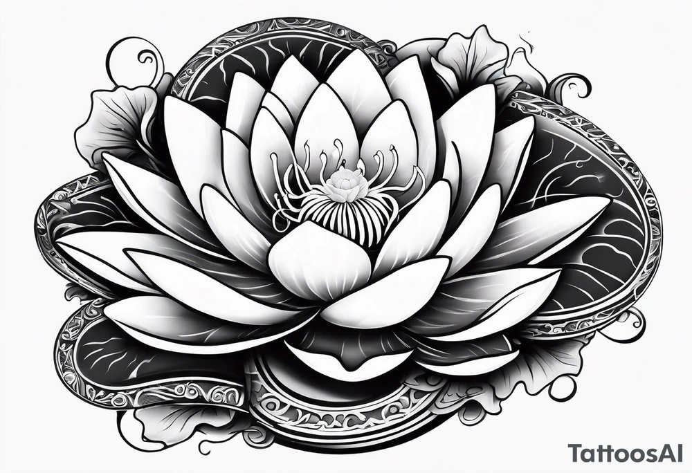 Lilly pad with white flower and crescent moon tattoo idea