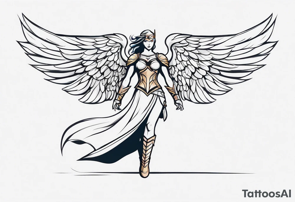 The full body of a Valkyrie with wings tattoo idea