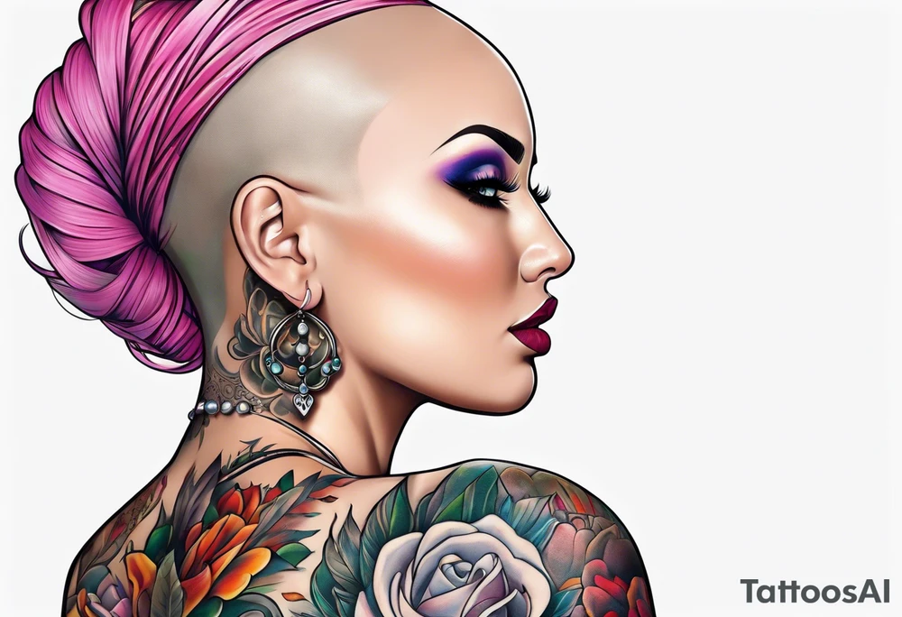 Bald woman tattoo idea