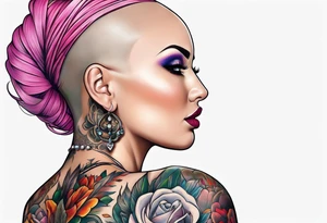 Bald woman tattoo idea