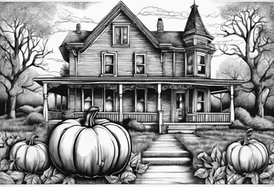 Midwestern street in fall with Halloween pumpkin tattoo idea