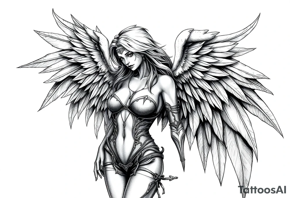 Goth angel sexy full body tattoo idea