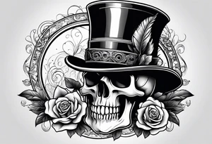 Skull with a top hat tattoo idea