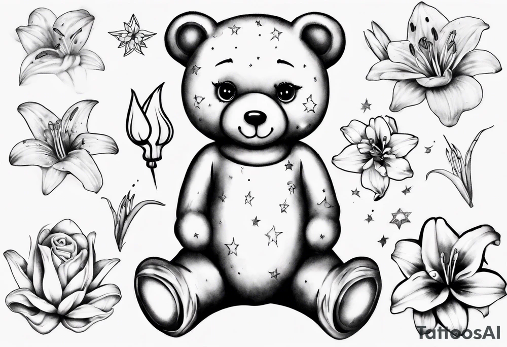 Teddy bear Lily galaxy tattoo idea