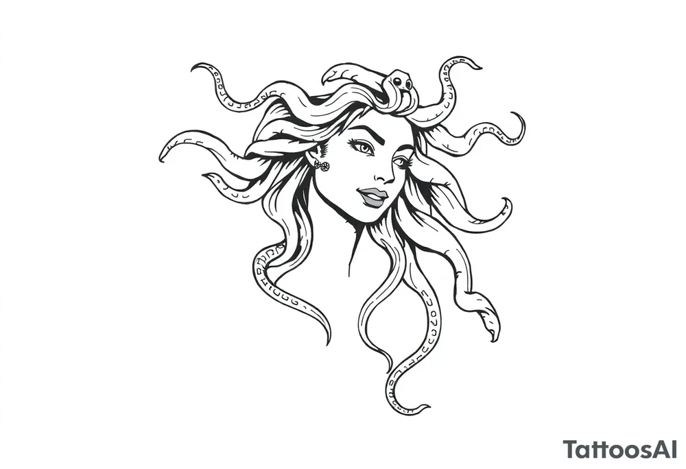 Scary Greek female god medusa with snake hairs tattoo idea