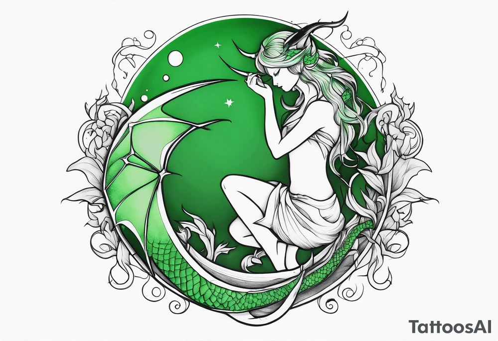 Moon fairy green dragon tattoo idea