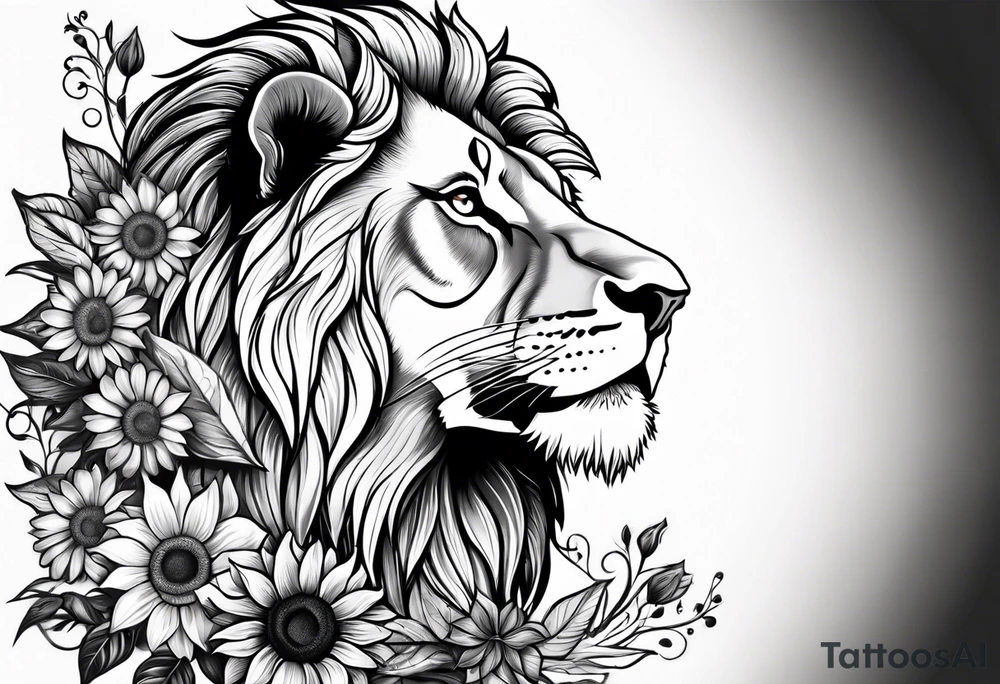 Half female lion half sunflower tattoo idea