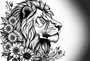 Half female lion half sunflower tattoo idea