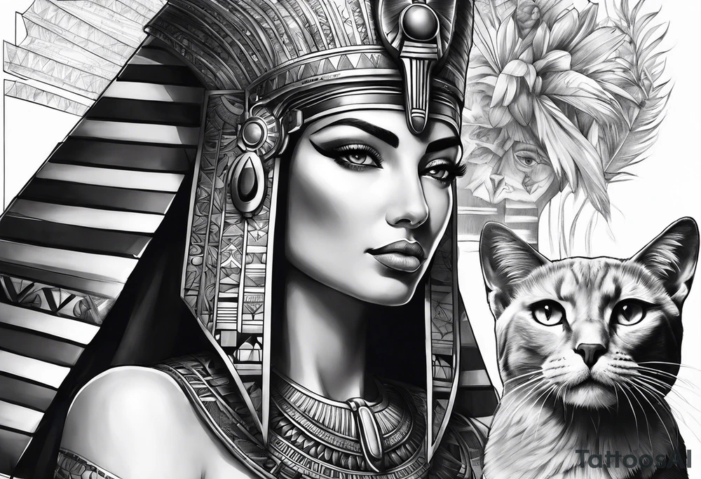 Sleeve with cleopatra, Horus and a Egyptian cat tattoo idea