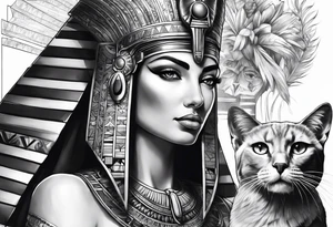 Sleeve with cleopatra, Horus and a Egyptian cat tattoo idea
