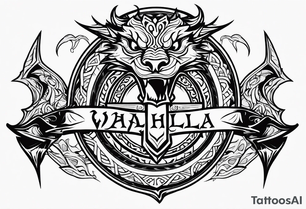 Valhalla sword shield dragon axe tattoo idea