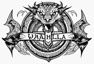 Valhalla sword shield dragon axe tattoo idea