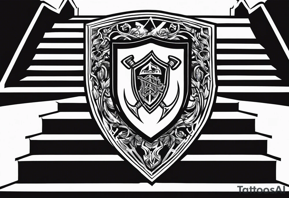 Valhalla shield sword axe stairs tattoo idea
