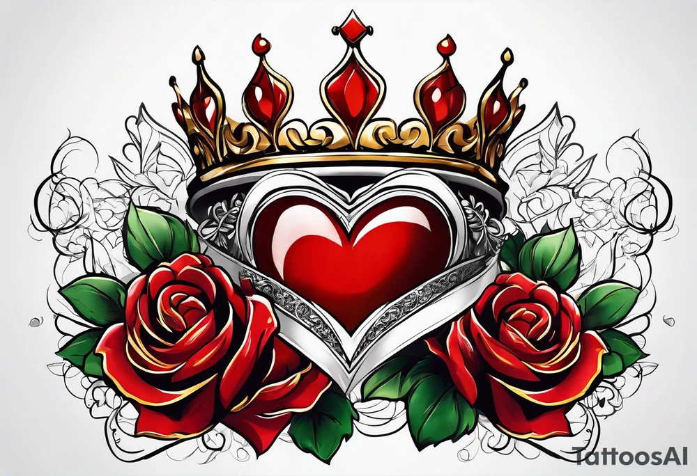 the red rose queen's golden crown with a heart tattoo idea