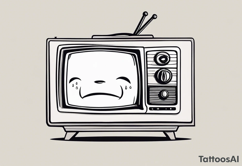 retro television set character with a sad crying face tattoo idea