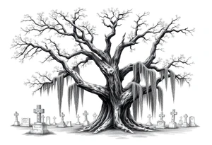 Laurel oak with Spanish moss in a cemetery tattoo idea