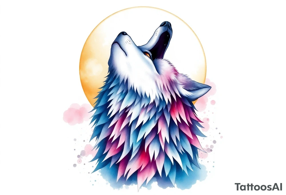 Wolf howling to the moon tattoo idea
