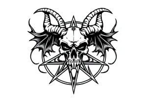 Baphomet skull over a pentagram surrounded by jagged flowing lines tattoo idea