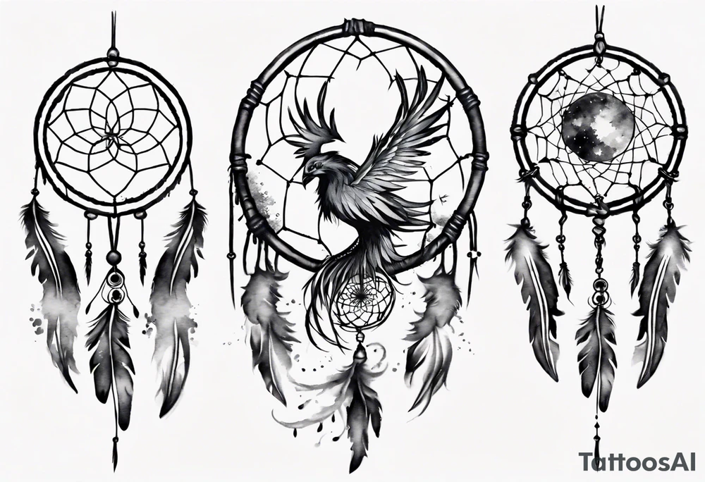 Phoenix flying dream catcher tattoo idea