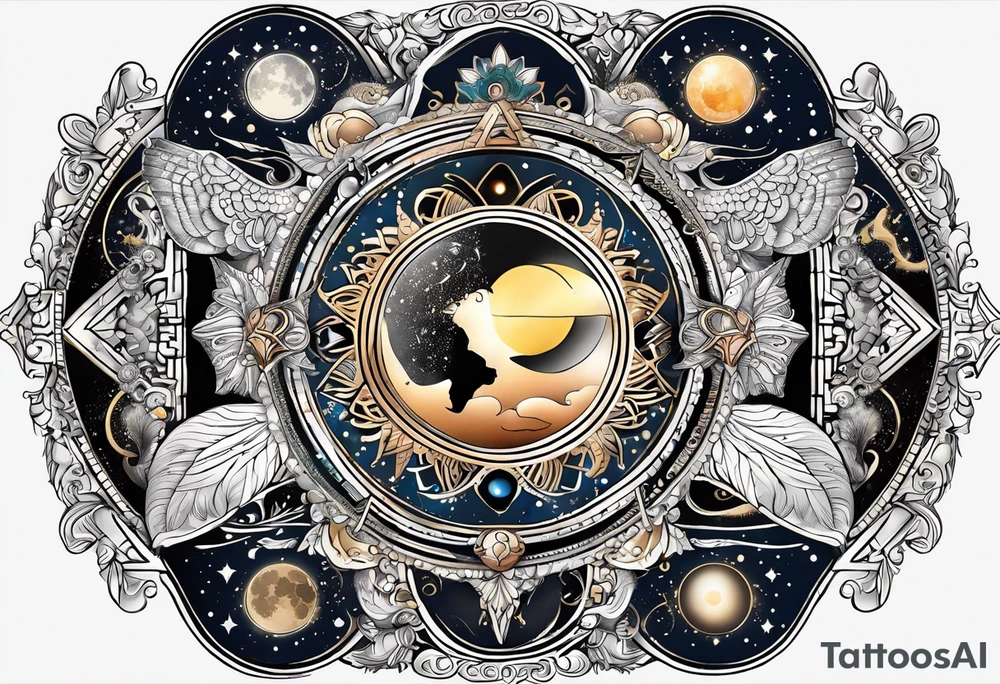 Astrology, Cancer & Aquarius, Natal Chart, angelic, vision, yin yang, the moon, the sun, Uranus, Pluto, spiritual third eye, mystical armband tattoo idea