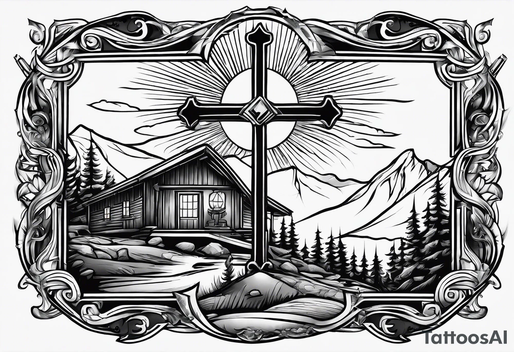 christian 
cross, campfire, golf , whiskey glass, cabin tattoo idea