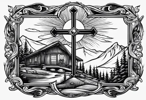 christian 
cross, campfire, golf , whiskey glass, cabin tattoo idea