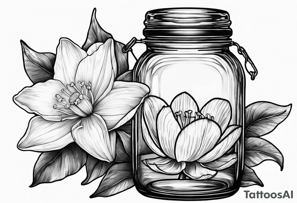 A daffodil a water lily and a morning glory in a jar tattoo idea