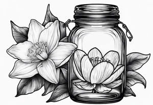 A daffodil a water lily and a morning glory in a jar tattoo idea