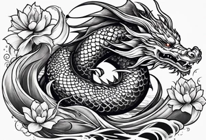 Tattoo representing strength and overcoming obstacles, featuring dragon and koi fish tattoo idea