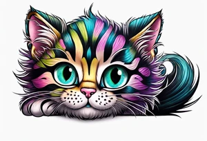 Cute Maine coon kitten dressed like Cheshire cat tattoo idea