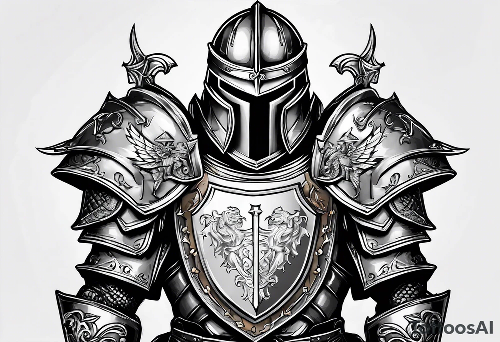 knight with heavy armor with letters RJL tattoo idea